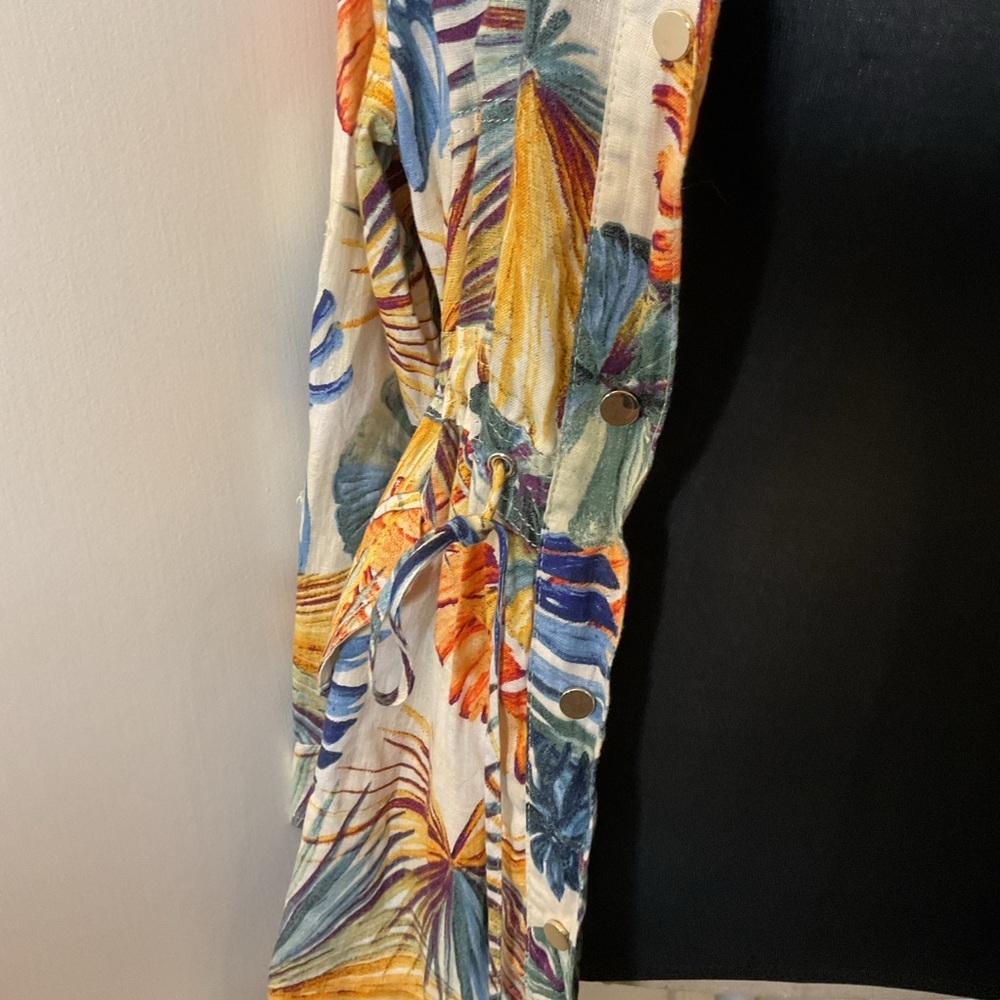 Chicos Linen Palm Print Utility Jacket 3P 16 18 Tropical Lightweight - Picture 7 of 11